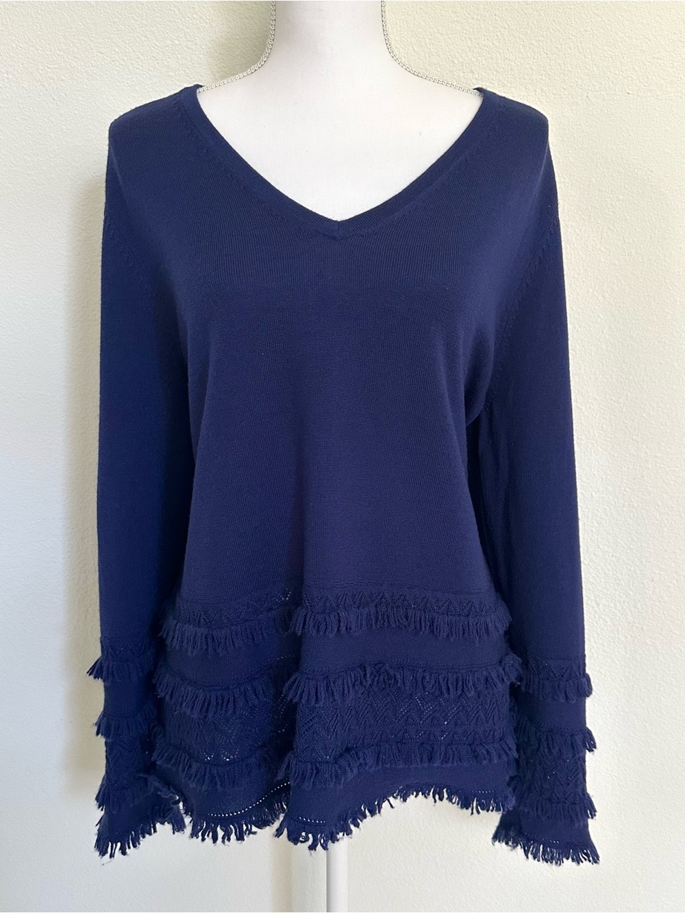 Trina Turk Merino Wool Fringed Sweater Size XXL